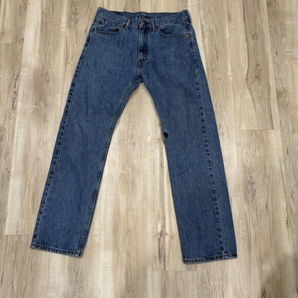 Levis 505 Jeans Mens 32x32 Regular Fit Straight Leg Dark Wash Blue - Picture 4 of 10